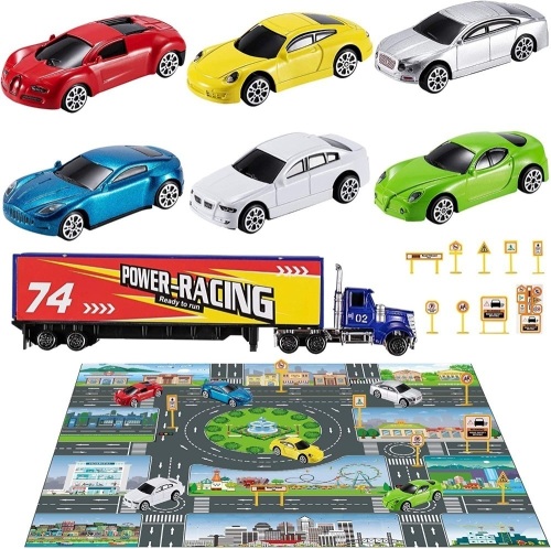 Diecast Racing Cars Toy Set w/ Activity Play Mat - Lot 433