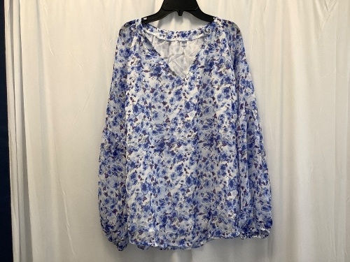 Womens Floral V Neck Long Sleeve Pullover Blouse, Size L - Lot 705