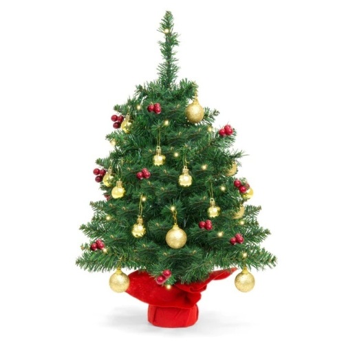 22in Tabletop Christmas Tree w/ Lights, Berries, Ornaments - Lot 5480