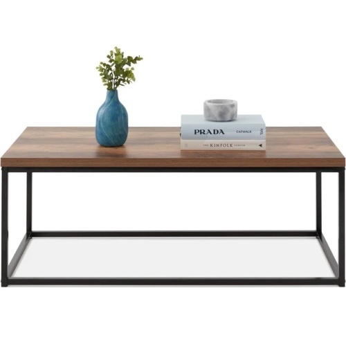 44in Modern Industrial Rectangular Wood Grain Coffee Table w/ Metal Frame - Lot 5930