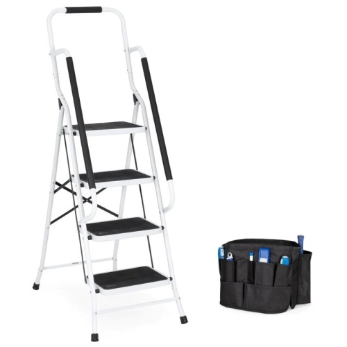 4-Step Portable Folding Ladder w/ Handrails, Attachable Tool Bag - Lot 5931