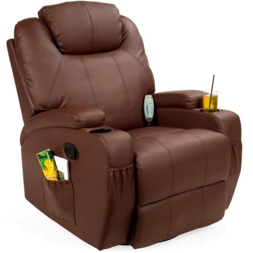 Faux Leather Swivel Glider Massage Recliner Chair w/ Remote Control, 5 Modes - Lot 5976