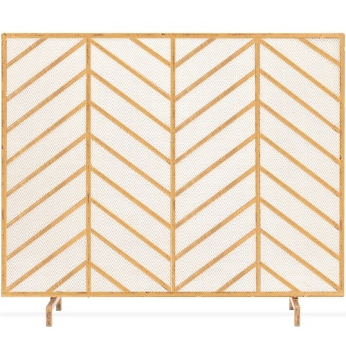 Single Panel Iron Chevron Fireplace Screen w/ Antique Finish - 38x31in - Lot 6031
