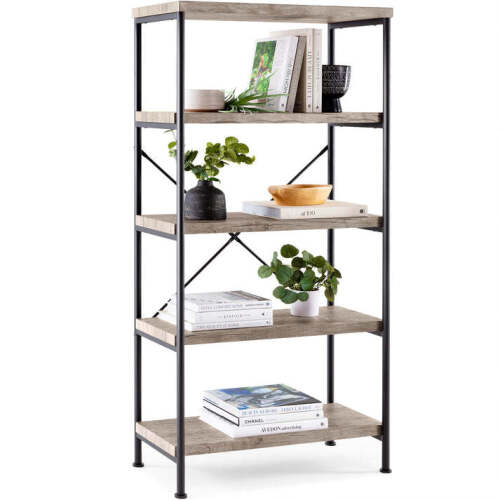 5-Tier Industrial Bookshelf w/ Metal Frame, Wood Shelves - Lot 6037
