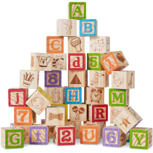 40-Piece Kids Wooden ABC Block Set Toddler STEM Toy w/ Carrying Case - Lot 6040