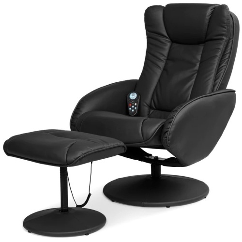 Faux Leather Electric Massage Recliner Chair w/ Stool Ottoman, Remote - Lot 6046