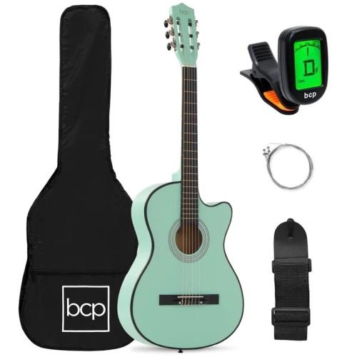 Beginner Acoustic Cutaway Guitar Set w/ Case, Strap, Capo - 38in - Lot 6054