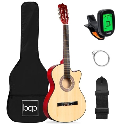 Beginner Acoustic Cutaway Guitar Set w/ Case, Strap, Capo - 38in - Lot 6070