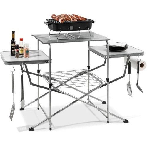 Portable Folding Grill Table w/ Carrying Case, 4 Utility Hooks - Lot 6081