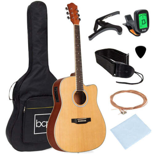 Beginner Acoustic Electric Cutaway Guitar Set w/ Case, Strap - Lot 6087
