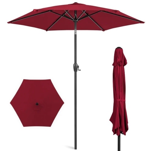 Outdoor Market Patio Umbrella w/ Push Button Tilt, Crank Lift - 7.5ft - Lot 6091