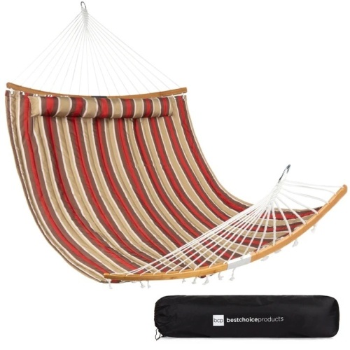 2-Person Quilted Portable Hammock w/ Curved Bamboo Spreader Bar, Carry Bag - Lot 6102