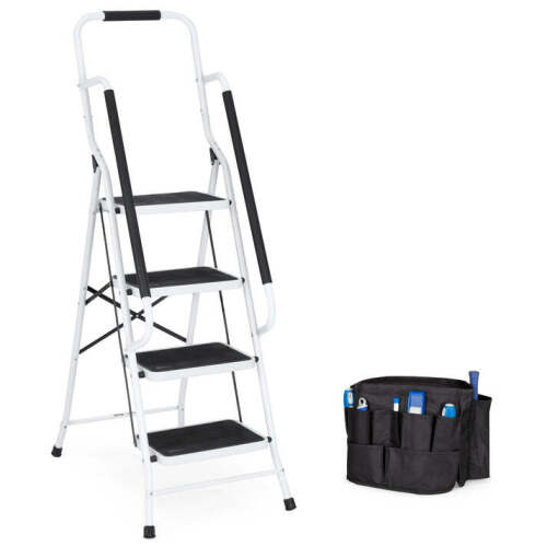 4-Step Portable Folding Ladder w/ Handrails, Attachable Tool Bag - Lot 6110