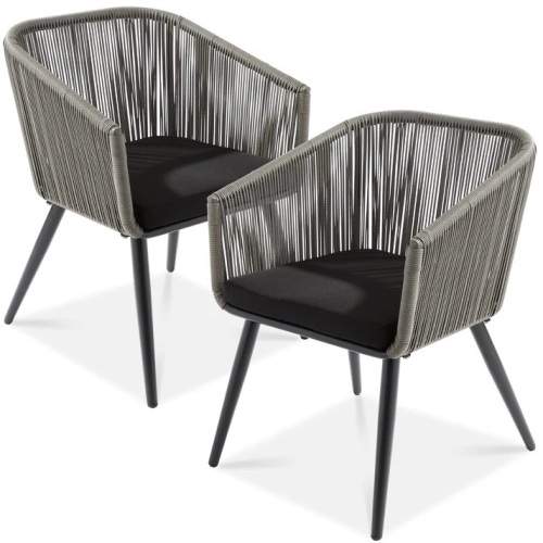 Set of 2 Indoor Outdoor Woven Wicker Patio Dining Chairs, 250lb Capacity - Lot 6133