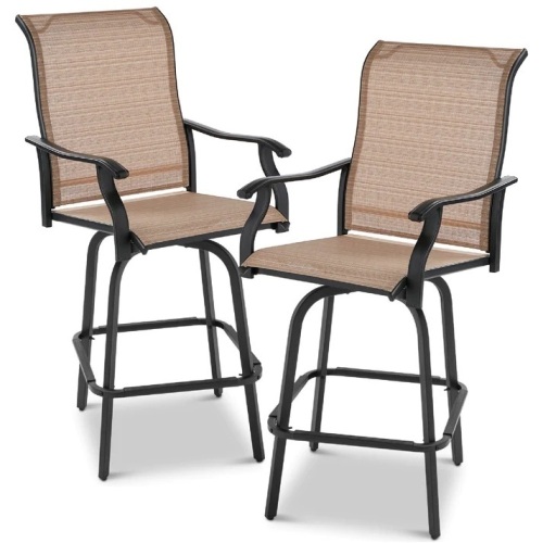 Set of 2 Swivel Barstools w/ 360 Rotation, All-Weather Mesh - Lot 6144