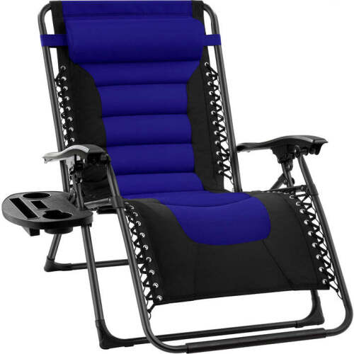 Oversized Padded Zero Gravity Chair, Folding Recliner w/ Headrest, Side Tray - Lot 6149