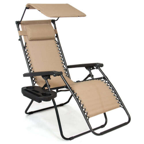 Folding Zero Gravity Recliner Patio Lounge Chair w/ Canopy, Side Tray - Lot 6167
