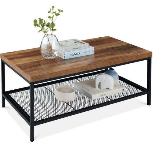 2-Tier Modern Coffee Table Industrial Rectangular Accent w/ Shelf - 44in - Lot 6177