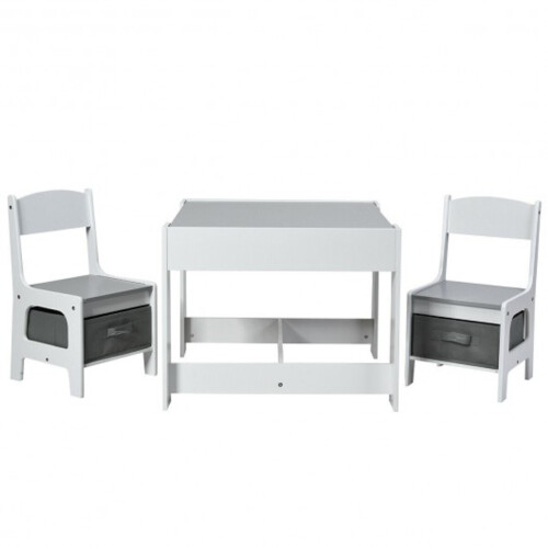 Kids Table Chairs Set With Storage Boxes Blackboard Whiteboard Drawing-White - Lot 6178