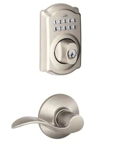 Lot of (2) Schlage Camelot Satin Nickel Electronic Keypad Deadbolt Door Lock with Accent Door Lever - Lot 68