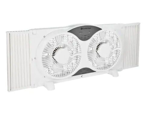 Comfort Zone 9 in. 3-Speed Expandable Reversible Twin Window Fan with Remote Control and Removable Cover and Bug Screen - Lot 231