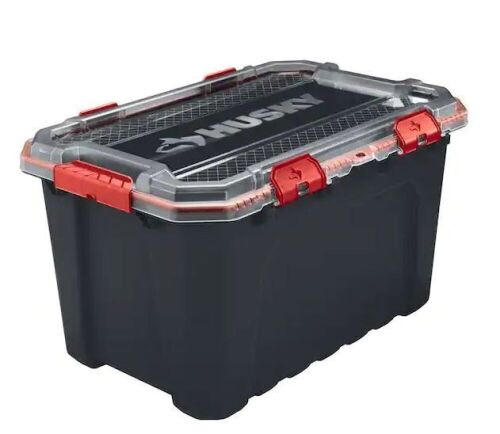 Husky 20-Gal. Professional Duty Waterproof Storage Container with Hinged Lid  - Lot 236