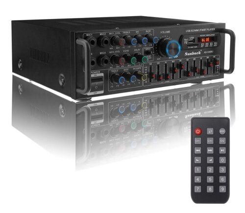 Case of (5) Sunbuck Power Amplifier 2000W Aduio Bluetooth Speaker Amp USB/SD/AUX/DVD Playback with Remote Control, FM Radio, 4-Mic Input 110V DC 12V - Lot 300