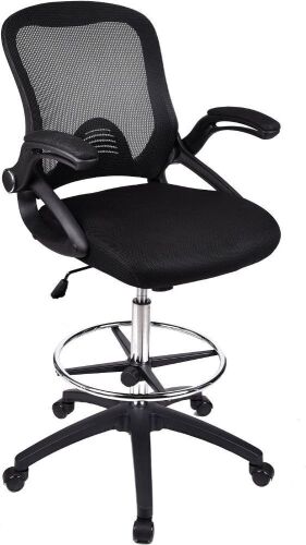 ELECWISH Drafting Stool Chair Adjustable Height with Flip-up Arms, Breathable Mesh Seat and Foldable 5 Star Base  - Lot 302