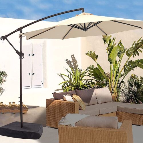 10' Offset Hanging Umbrella with Base - Tan - Lot 346