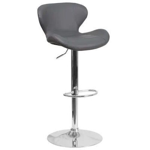 33" Adjustable Upholstered Swivel Bar Stool - Gray Vinyl - Lot 366