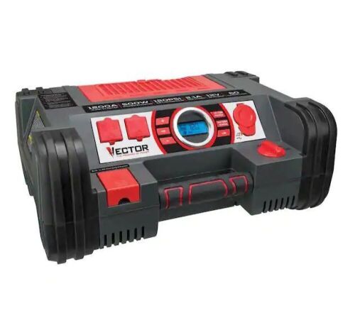 Vector 1200 Peak Amp Jump Starter, Dual Power Inverter, 120 PSI Air Compressor, USB Charging Port, Rechargeable - Lot 383
