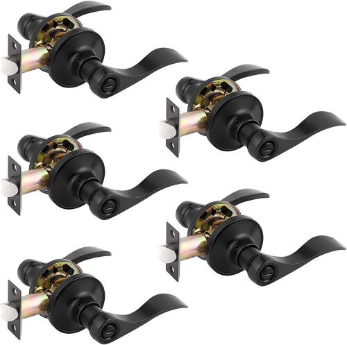 Lot of (5) 5-Pack Interior Privacy Levers - Matte Black - Lot 585