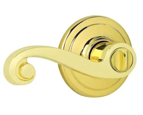 Kwikset Lido Polished Brass Privacy Bed/Bath Door Lever with Lock - Lot 643