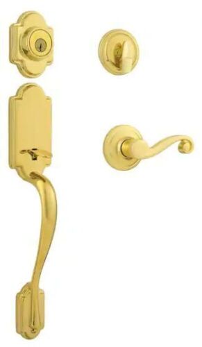 Kwikset Single Cylinder Door Handleset with Lido Door Handle - Arlington Lifetime Polished Brass - Lot 804