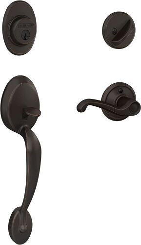Schlage Plymouth Front Entry Handleset with Flair Lever - Aged Bronze - Lot 822