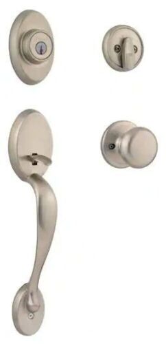 Kwikset Single Cylinder Door Handleset with Juno Door Knob - Chelsea Satin Nickel - Lot 834