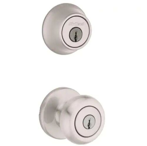 Kwikset Cove 690 Satin Nickel Keyed Entry Door Knob and Single Cylinder Deadbolt Combo Pack - Lot 962