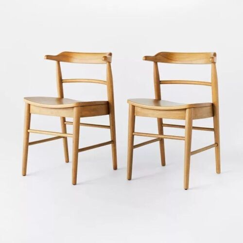 Set of (2) Threshold Kaysville Curved Back Wood Dining Chairs - Natural Finish - Lot 13