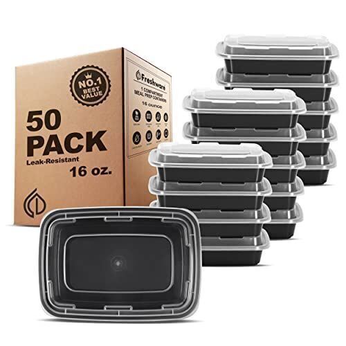 50-Pack 1-Compartment 16oz Meal Prep Containers - Lot 872