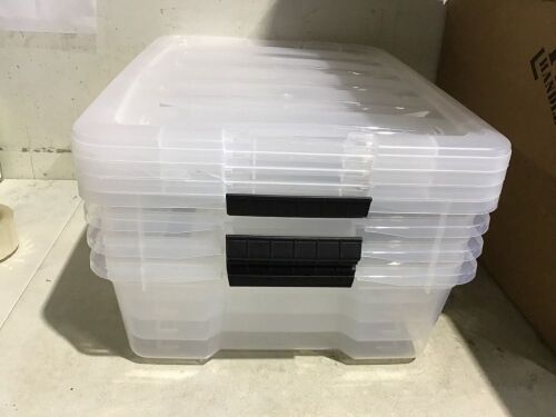 Lot of (4) IRIS 26 Qt. Stack and Pull Box - (1) Missing Handle, (1) Broken Lid  - Lot 920