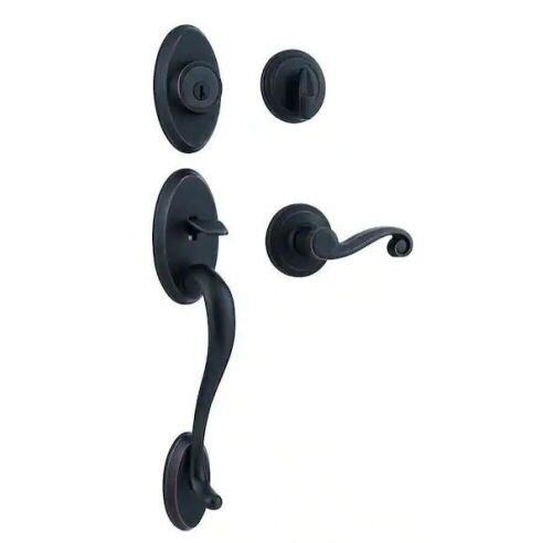 Kwikset Shelburne Venetian Bronze Single Cylinder Door Handleset with Lido Door Handle Featuring SmartKey Security - Lot 867