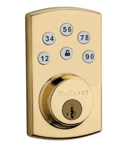 Kwikset Powerbolt2 Polished Brass Single Cylinder Keypad Electronic Deadbolt Featuring SmartKey Security - Lot 869