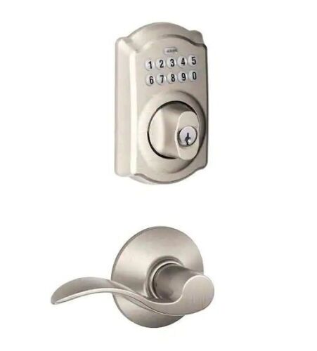 Schlage Camelot Satin Nickel Electronic Keypad Deadbolt Door Lock with Accent Door Lever - Lot 163