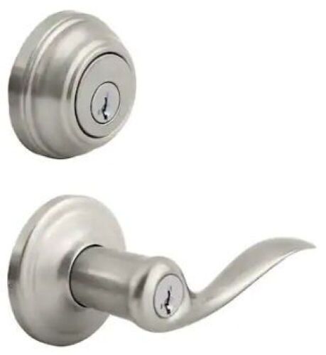 Tustin Satin Nickel Exterior Entry Door Handle and Single Cylinder Deadbolt - Lot 631