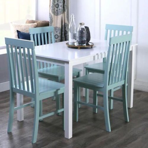 5-Piece White Wood Dining Set with Mint Chairs - Lot 83