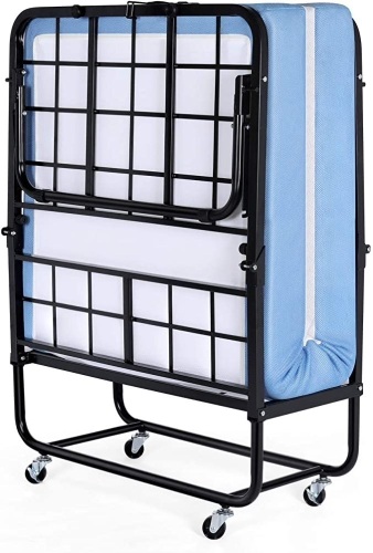 Inofia Cot Size Folding Bed with 5 inch Memory Foam Mattress and Portable Metal Frame with Wheels - Appears New - Lot 699