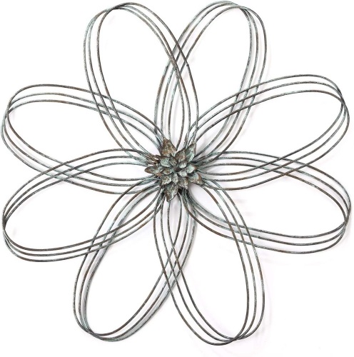 Lechesis 23" Decorative Metal Wire Flower Wall Art Sculpture, Distressed Blue - New  - Lot 700