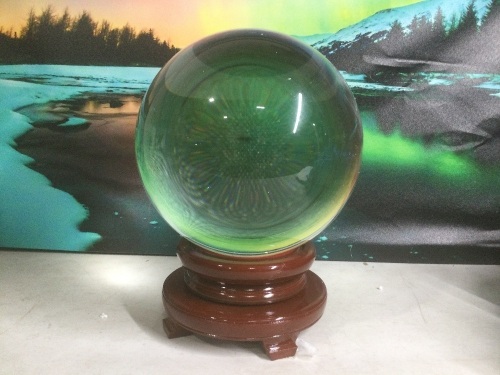 Large Quartz Crystal Ball Sphere on Rotatable Wood Stand - New - Lot 826