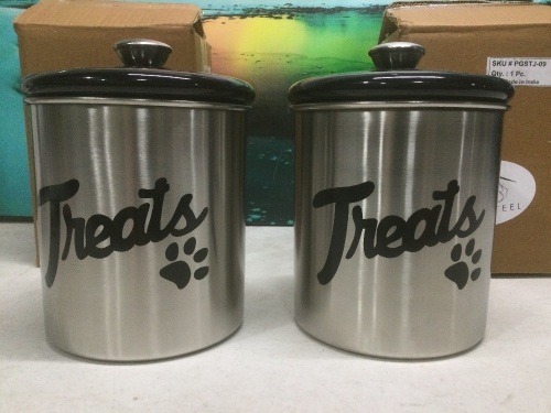 Lot of (2) The PetSteel Stainless Steel Treat Jars with Lids - New - Lot 1320