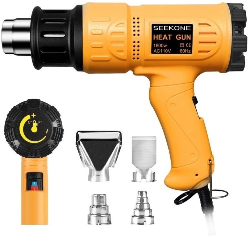 SEEKONE 1800W Heavy Duty Hot Air Gun Kit Variable Temperature Control with 2-Temp Settings 4 Nozzles 122℉~1202 with Overload Protection - New  - Lot 469